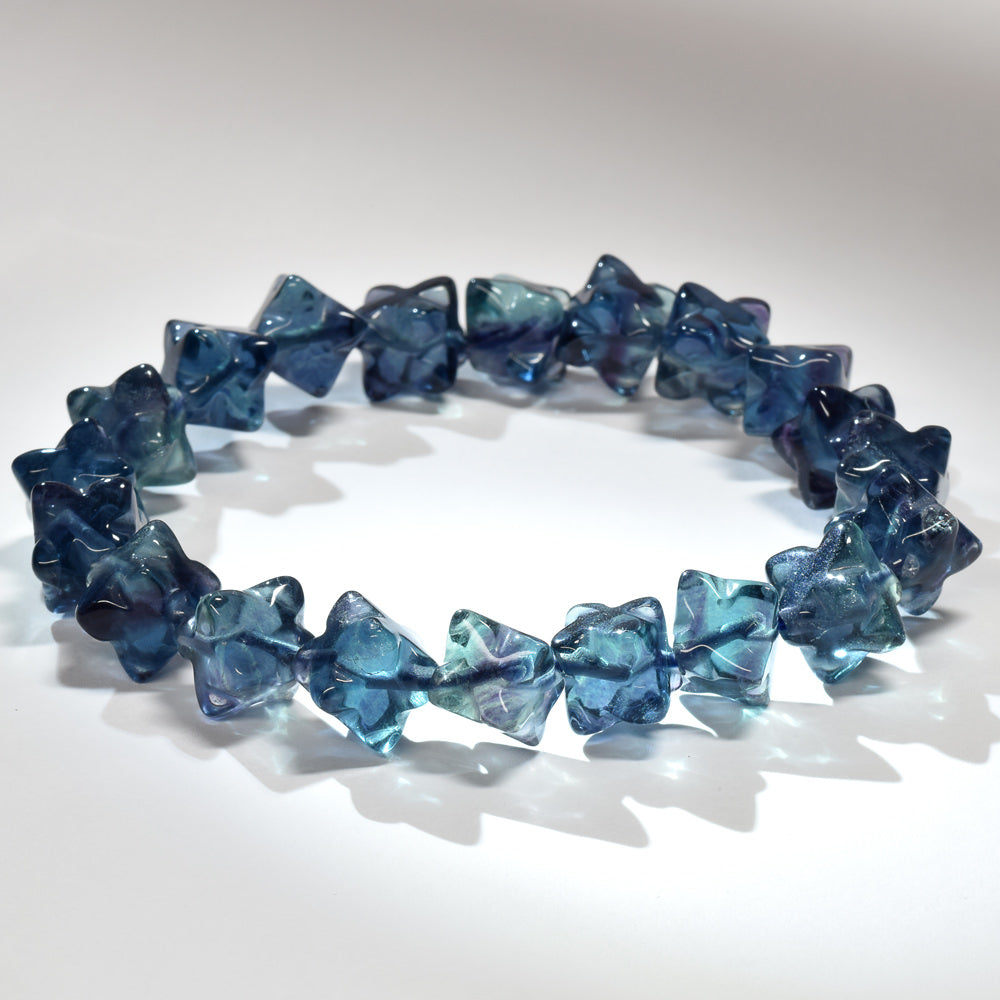 ブルーフローライト スターダイスカットビーズ ブレスレット 10.5x10.5mm #RJ048