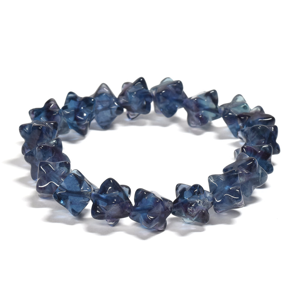 ブルーフローライト スターダイスカットビーズ ブレスレット 10.5x10.5mm #RJ049