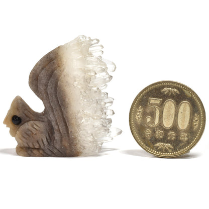 水晶クラスター リス 彫刻置物 41.3x40.6x13.1mm #RJ165