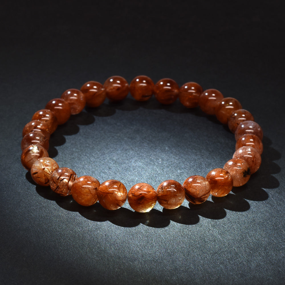 オレンジブラウンルチルクォーツ ブレスレット 7mm #RM093