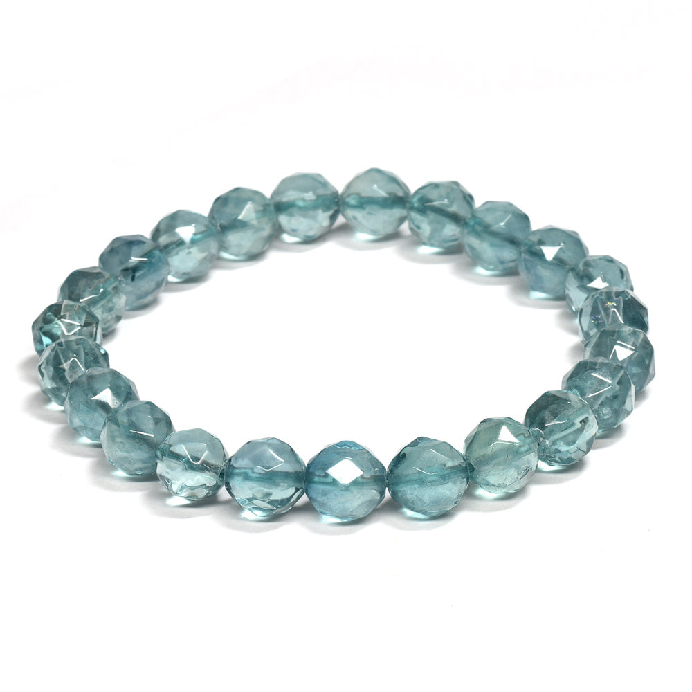 ブルーグリーンフローライト カットカットビーズ ブレスレット 8mm #RM111