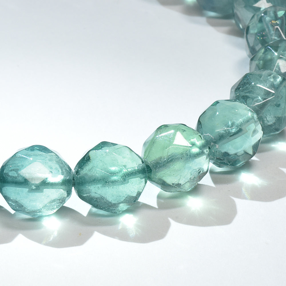 ブルーグリーンフローライト カットカットビーズ ブレスレット 8mm #RM111