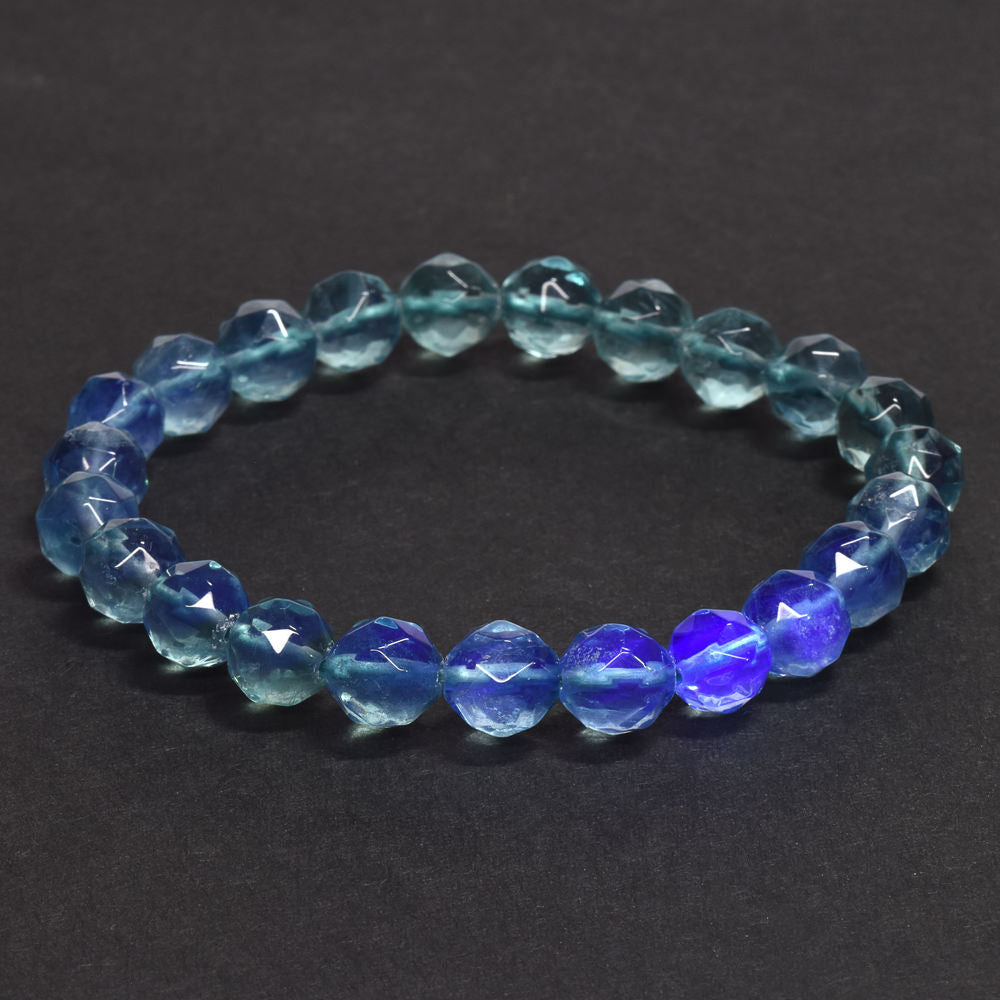 ブルーグリーンフローライト カットカットビーズ ブレスレット 8mm #RM111