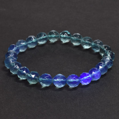 ブルーグリーンフローライト カットカットビーズ ブレスレット 8mm #RM111