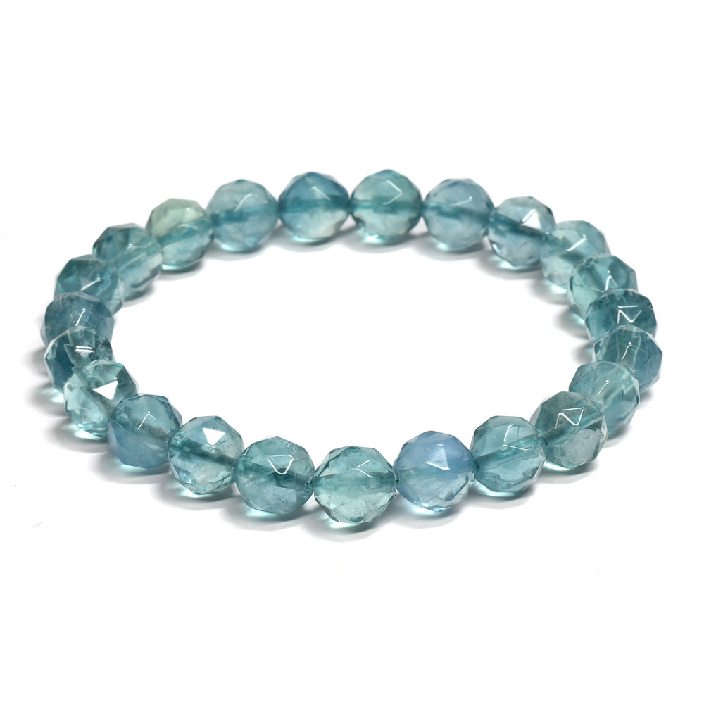 ブルーグリーンフローライト カットカットビーズ ブレスレット 8mm #RM112