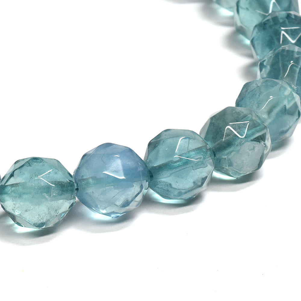 ブルーグリーンフローライト カットカットビーズ ブレスレット 8mm #RM112