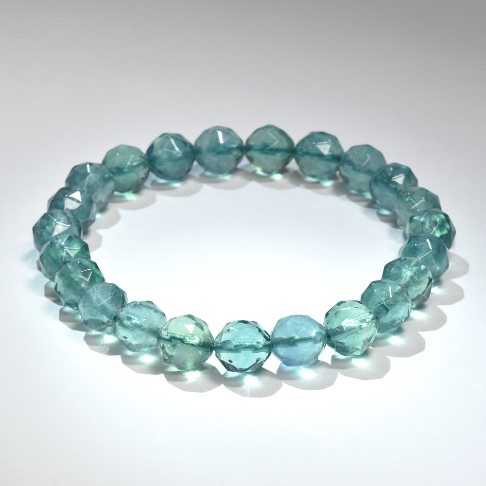 ブルーグリーンフローライト カットカットビーズ ブレスレット 8mm #RM112