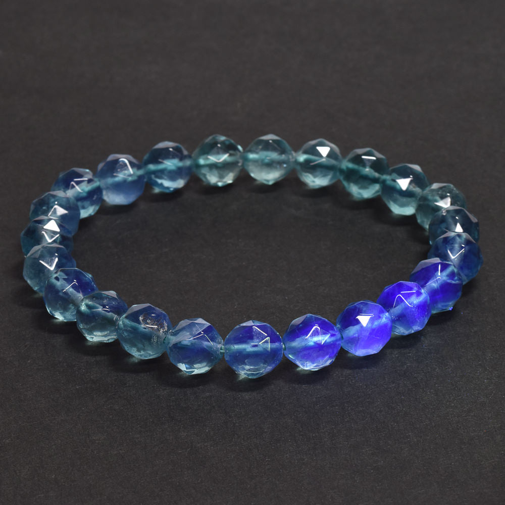 ブルーグリーンフローライト カットカットビーズ ブレスレット 8mm #RM112