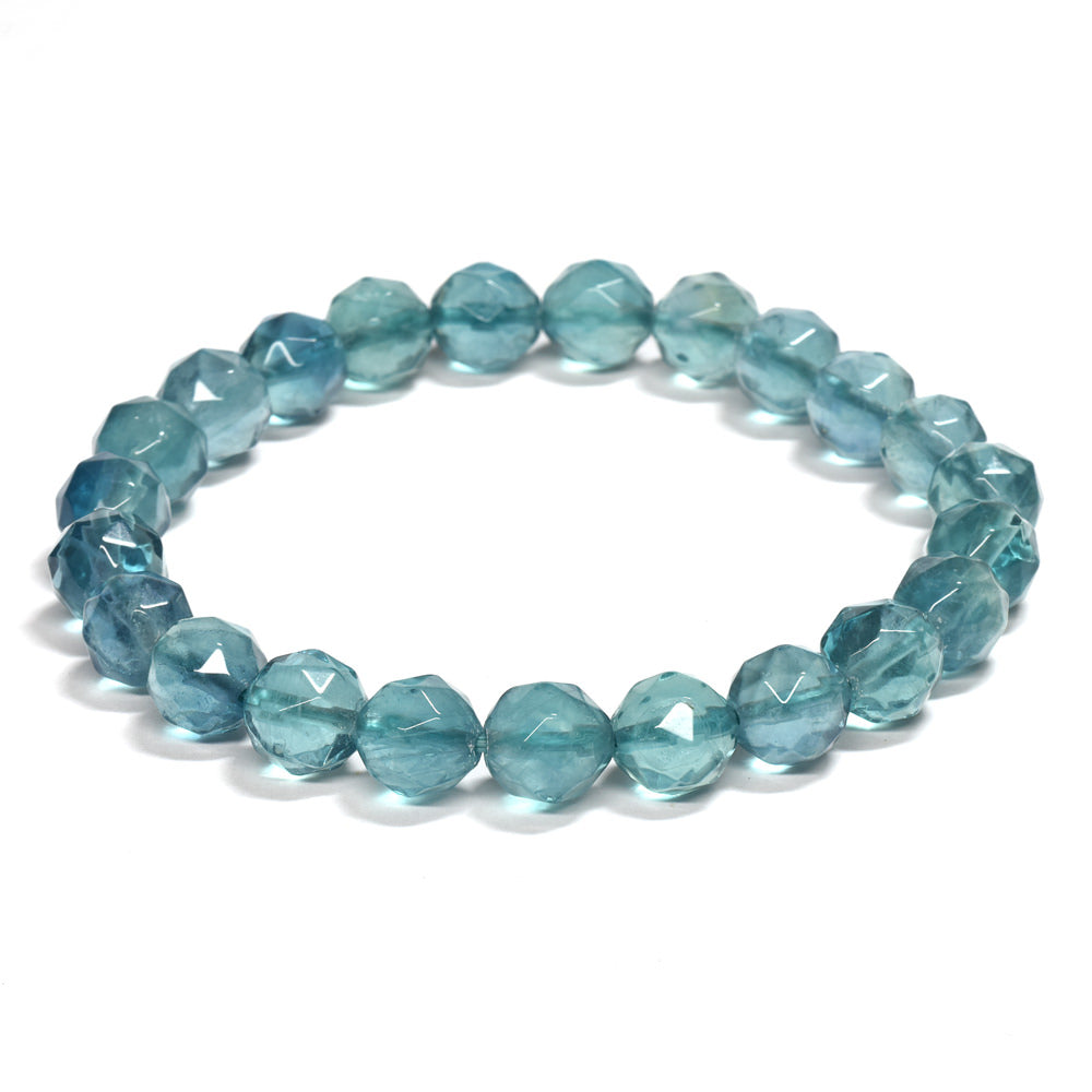 ブルーグリーンフローライト カットカットビーズ ブレスレット 8mm #RM113