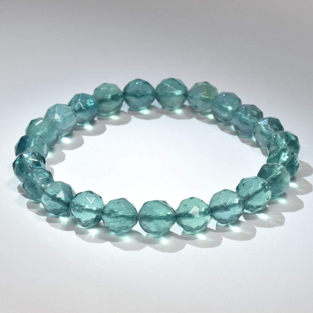ブルーグリーンフローライト カットカットビーズ ブレスレット 8mm #RM113