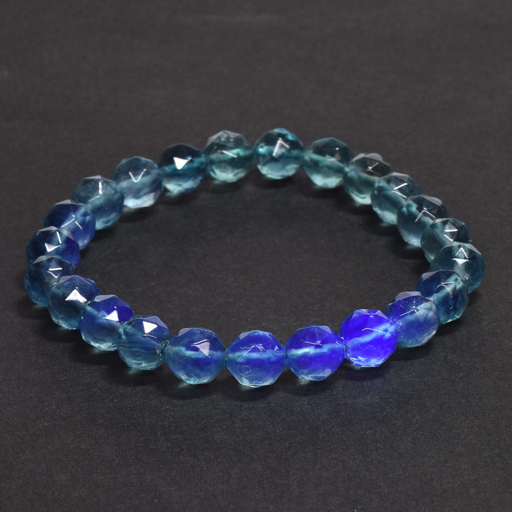 ブルーグリーンフローライト カットカットビーズ ブレスレット 8mm #RM113