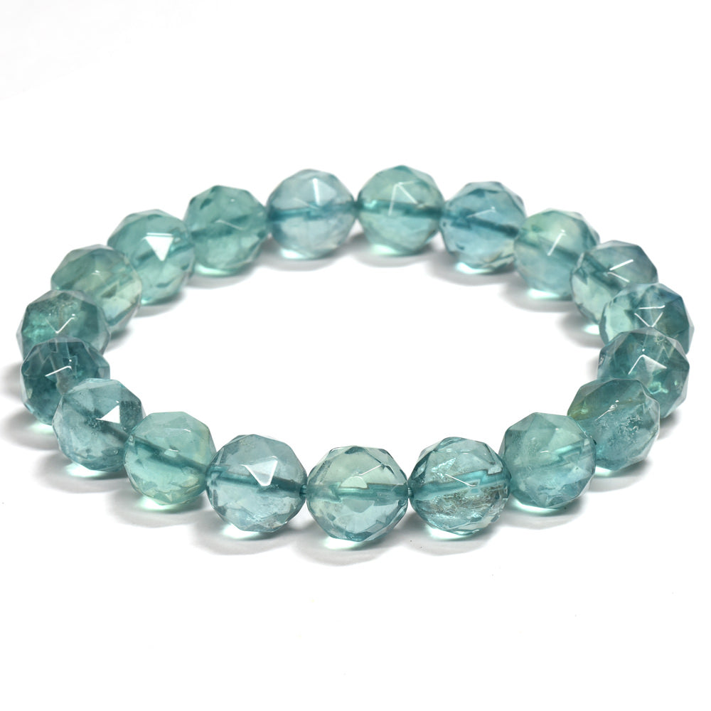 ブルーグリーンフローライト カットカットビーズ ブレスレット 9mm #RM114