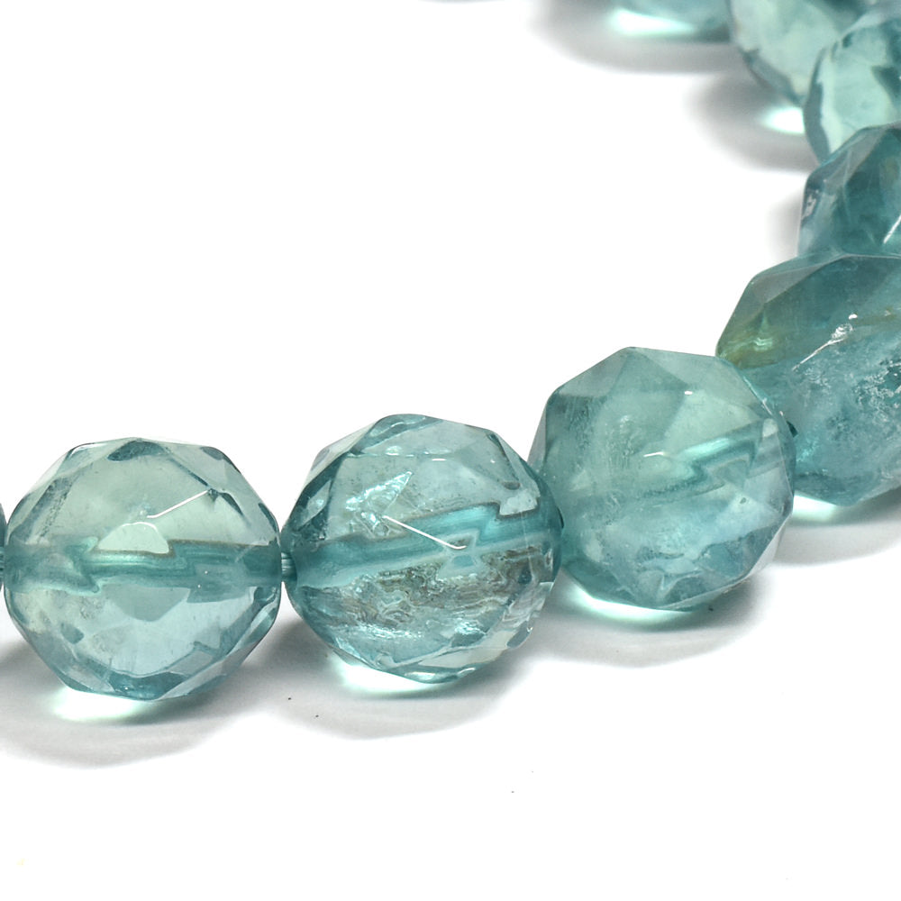 ブルーグリーンフローライト カットカットビーズ ブレスレット 9mm #RM114