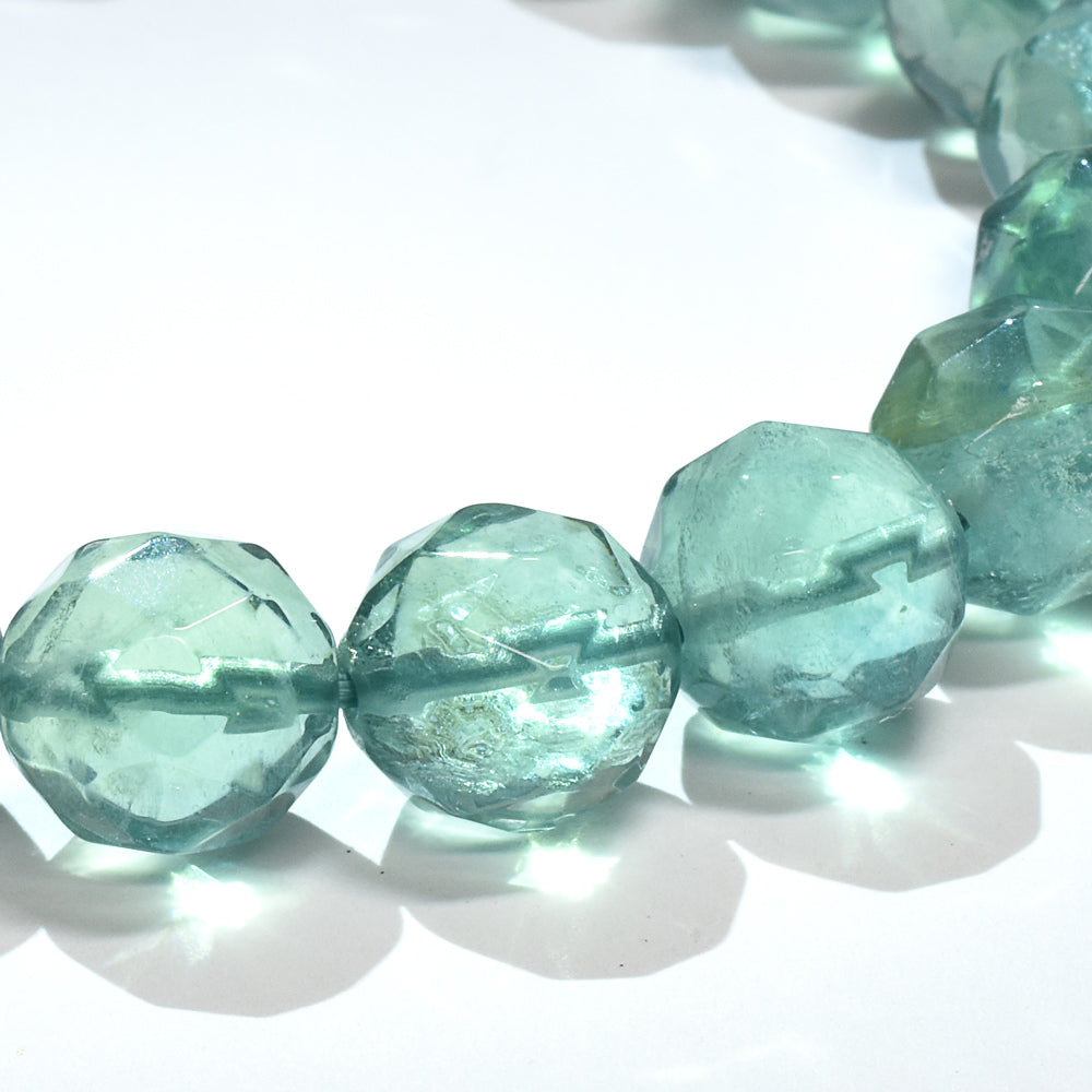 ブルーグリーンフローライト カットカットビーズ ブレスレット 9mm #RM114