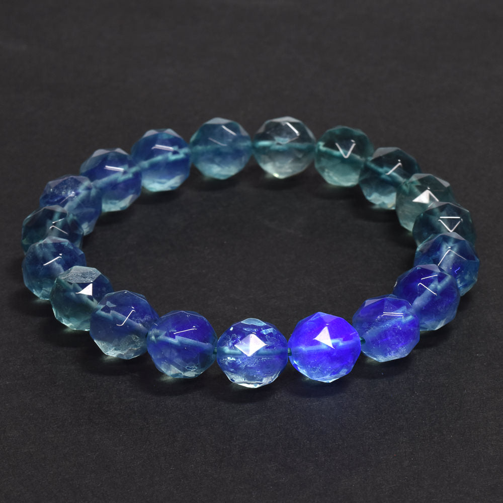 ブルーグリーンフローライト カットカットビーズ ブレスレット 9mm #RM114