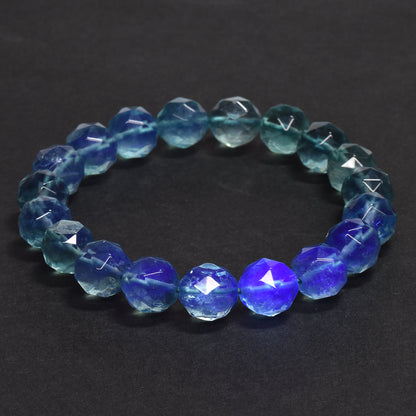 ブルーグリーンフローライト カットカットビーズ ブレスレット 9mm #RM114