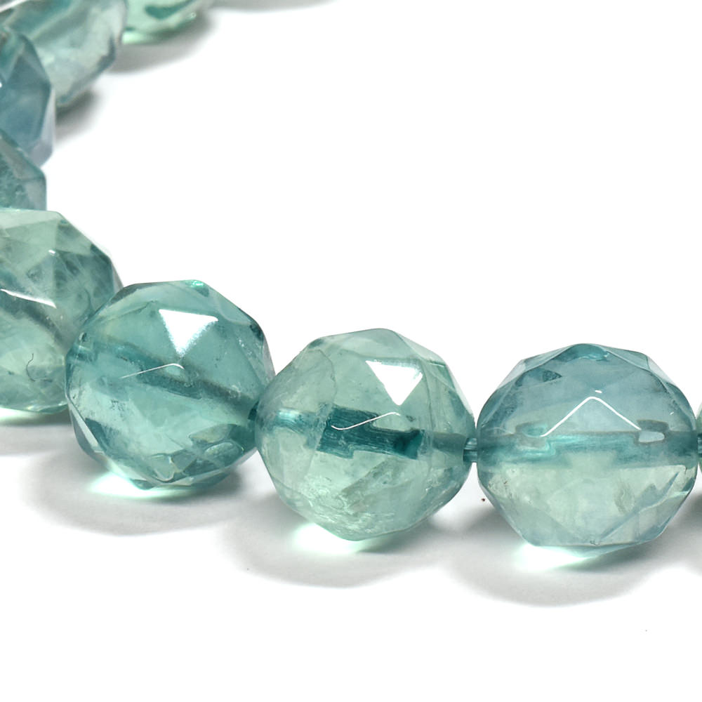 ブルーグリーンフローライト カットカットビーズ ブレスレット 9.5mm #RM115