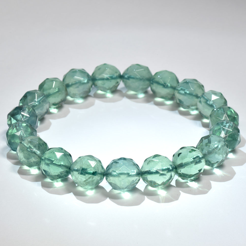 ブルーグリーンフローライト カットカットビーズ ブレスレット 9.5mm #RM115