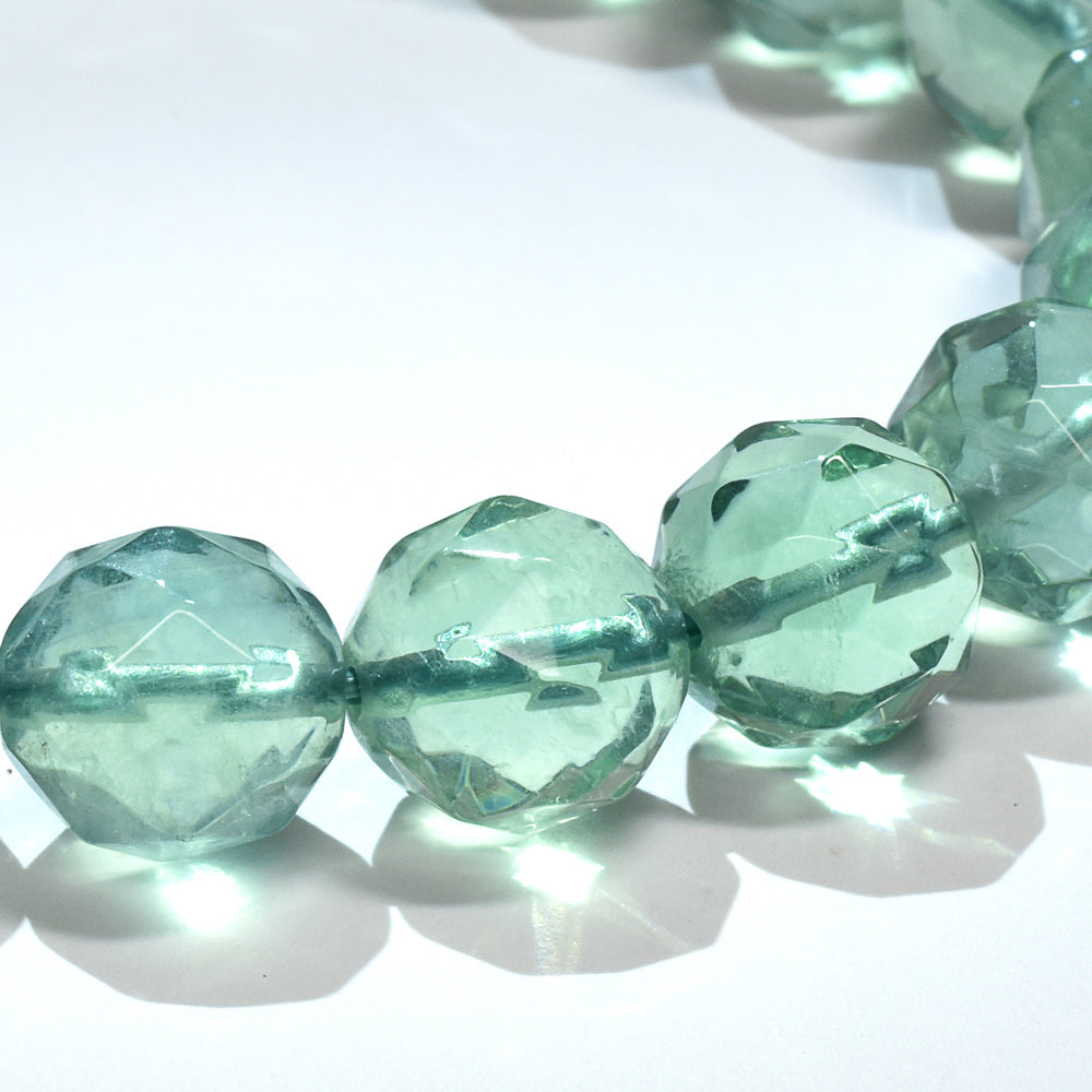 ブルーグリーンフローライト カットカットビーズ ブレスレット 9.5mm #RM115