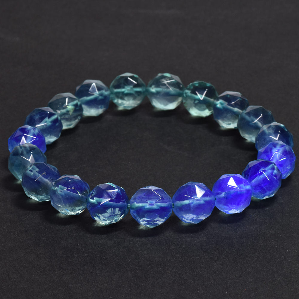 ブルーグリーンフローライト カットカットビーズ ブレスレット 9.5mm #RM115