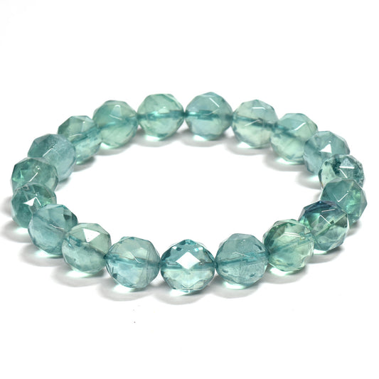 ブルーグリーンフローライト カットカットビーズ ブレスレット 9.5mm #RM116