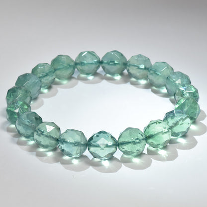 ブルーグリーンフローライト カットカットビーズ ブレスレット 9.5mm #RM116
