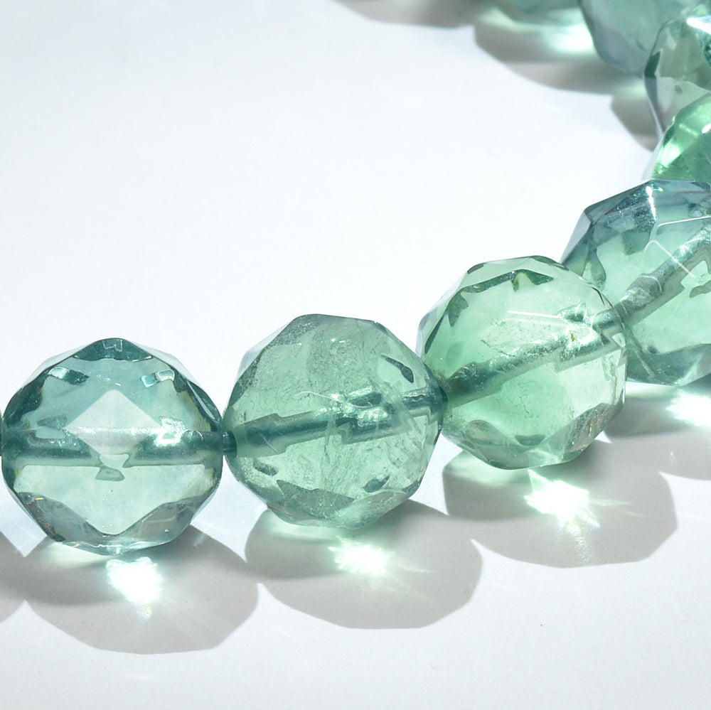 ブルーグリーンフローライト カットカットビーズ ブレスレット 9.5mm #RM116