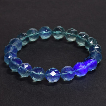 ブルーグリーンフローライト カットカットビーズ ブレスレット 9.5mm #RM116