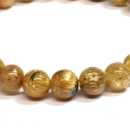 ゴールドルチルクォーツ(ヘマタイト入り） ブレスレット 7.5mm #SB068