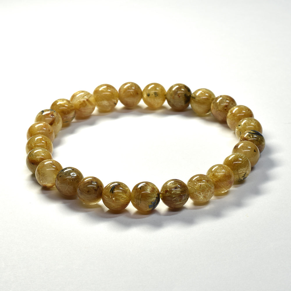 ゴールドルチルクォーツ(ヘマタイト入り） ブレスレット 7.5mm #SB068