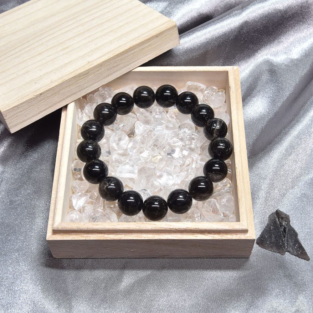 山梨県産 黒平黒水晶（草入り）ブレスレット 12mm #SB158
