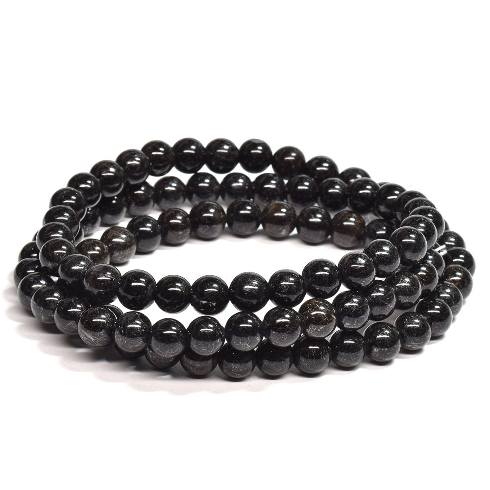 [鑑別付]ブラックルチルクォーツ 三連ブレスレット 6.5mm #SB185