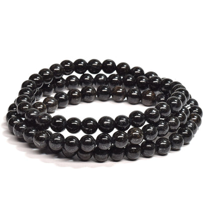 [鑑別付]ブラックルチルクォーツ 三連ブレスレット 6.5mm #SB185