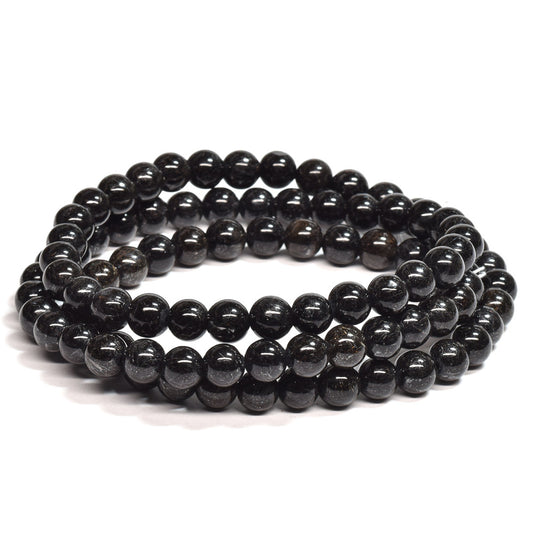 [鑑別付]ブラックルチルクォーツ 三連ブレスレット 6.5mm #SB185