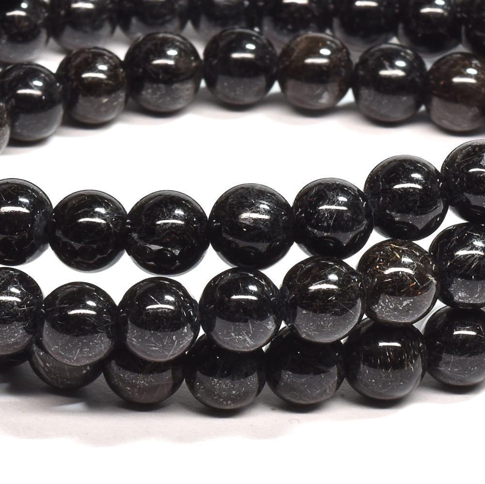 [鑑別付]ブラックルチルクォーツ 三連ブレスレット 6.5mm #SB185