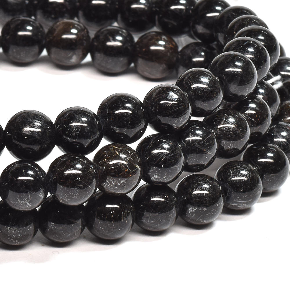 [鑑別付]ブラックルチルクォーツ 三連ブレスレット 6.5mm #SB185
