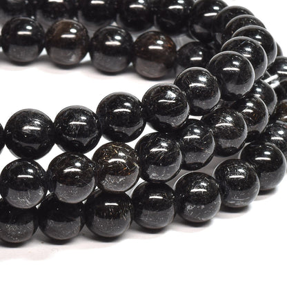 [鑑別付]ブラックルチルクォーツ 三連ブレスレット 6.5mm #SB185