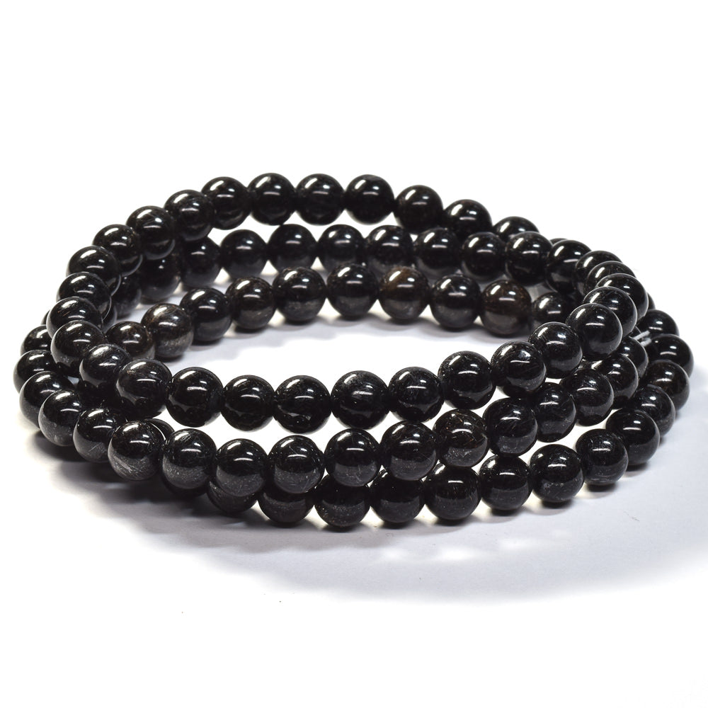 [鑑別付]ブラックルチルクォーツ 三連ブレスレット 6.5mm #SB185