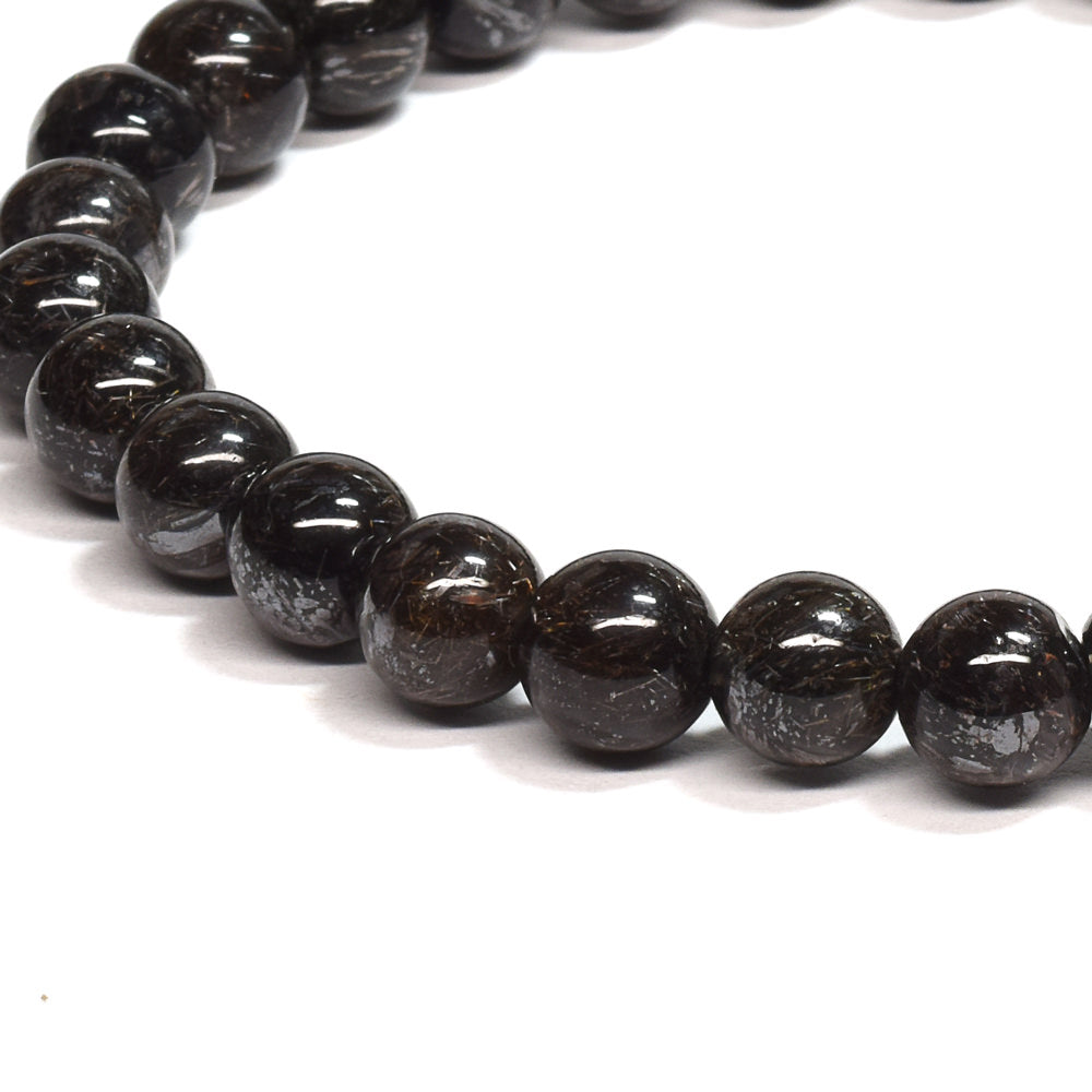 [鑑別付]ブラックルチルクォーツ ブレスレット 6.5mm #SB197
