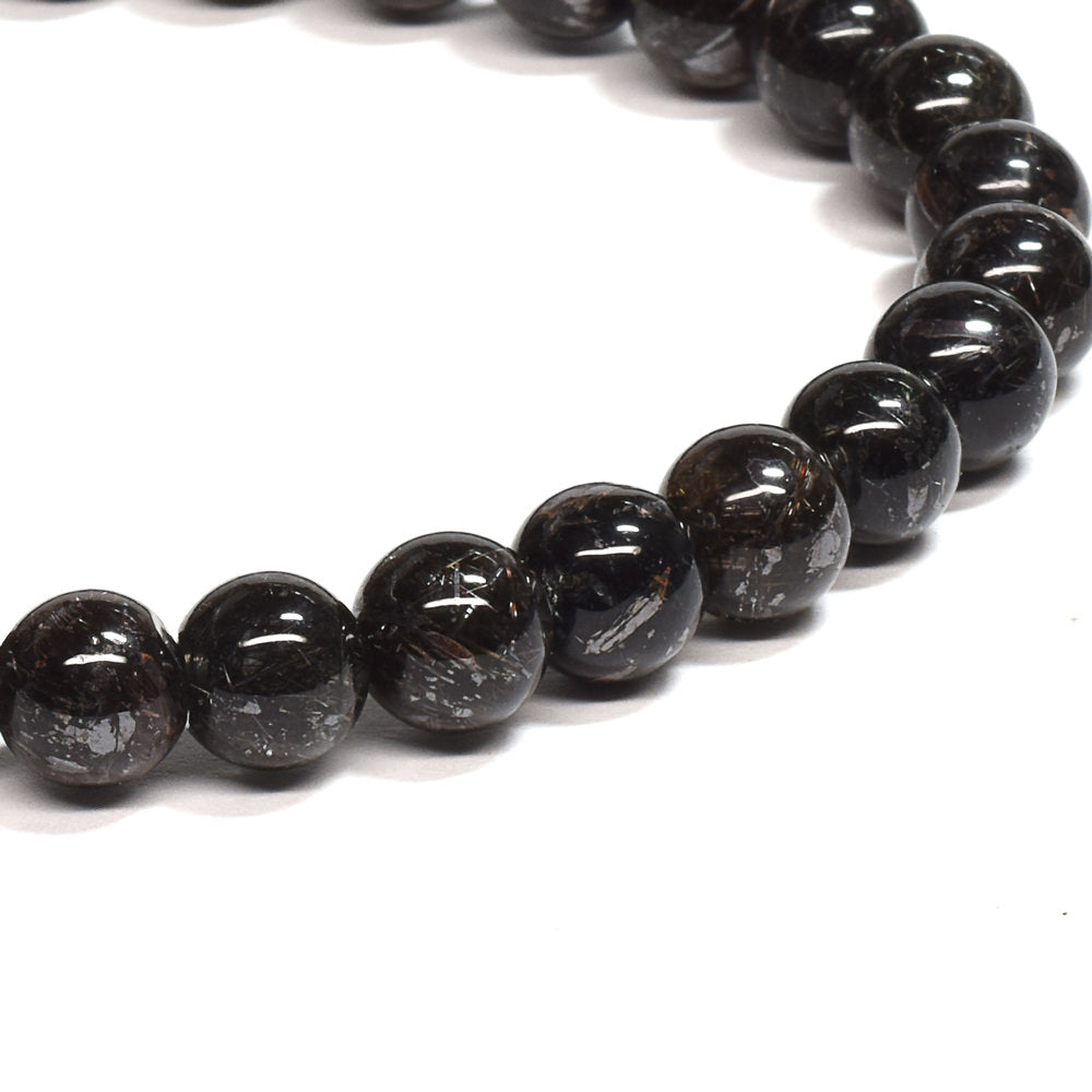 [鑑別付]ブラックルチルクォーツ ブレスレット 6.5mm #SB197