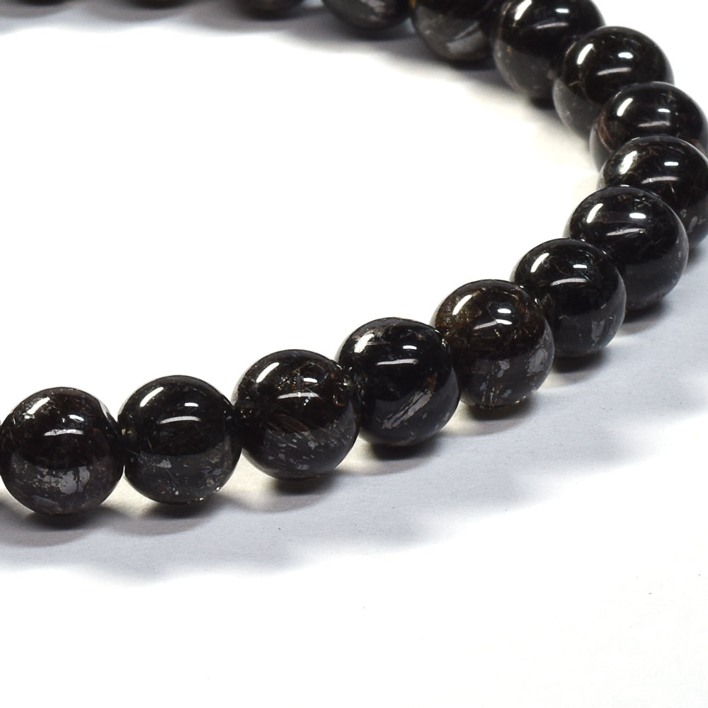 [鑑別付]ブラックルチルクォーツ ブレスレット 6.5mm #SB197
