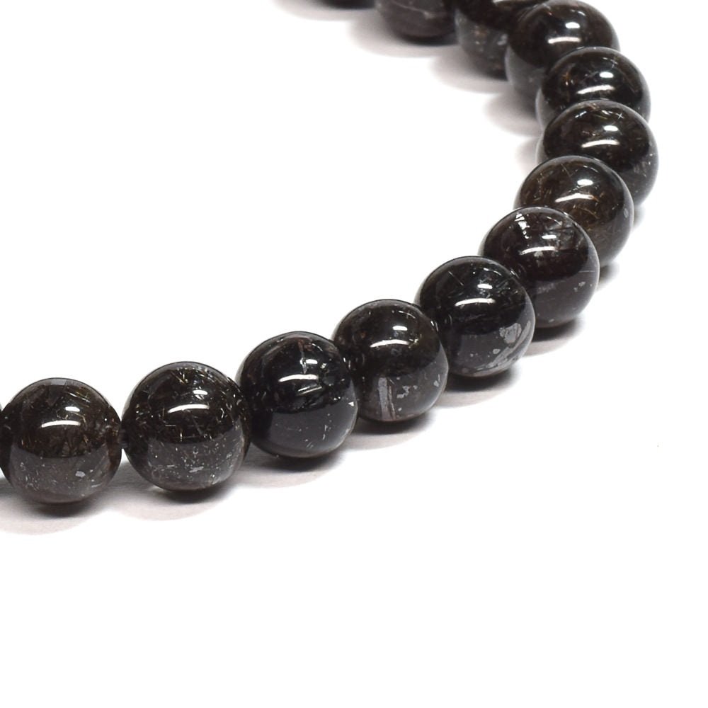 [鑑別付]ブラックルチルクォーツ ブレスレット 6.5mm #SB198