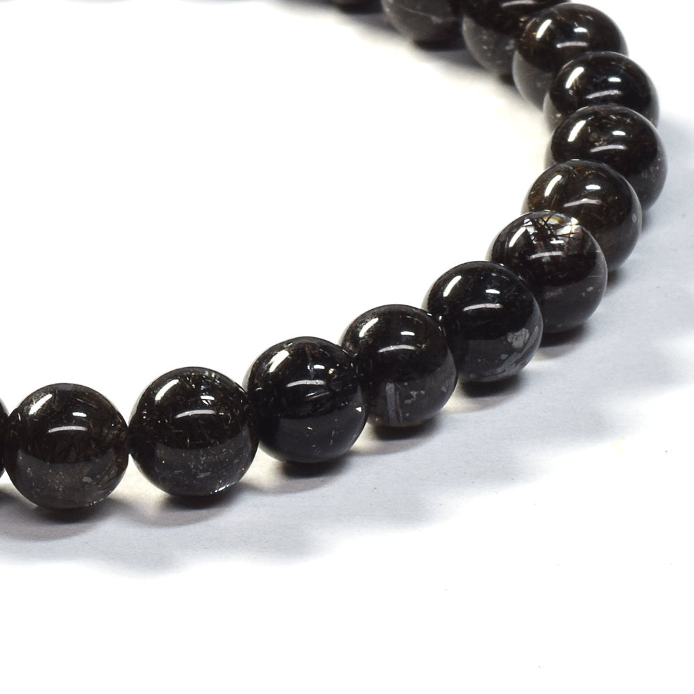 [鑑別付]ブラックルチルクォーツ ブレスレット 6.5mm #SB198