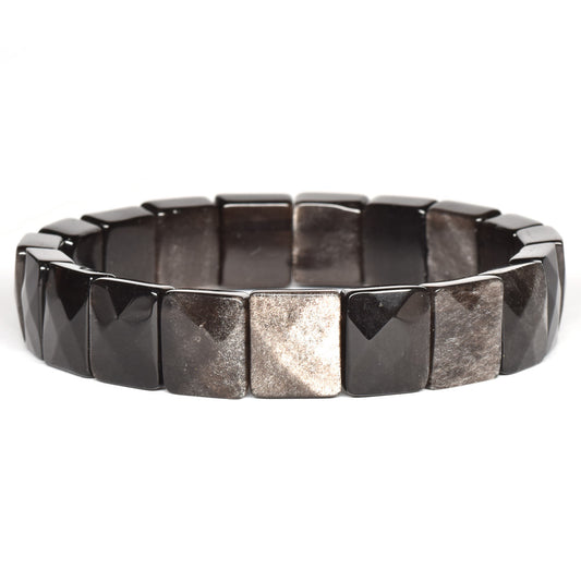 シルバーオブシディアン バングル 12x10mm #SE015 - premium stone gallery