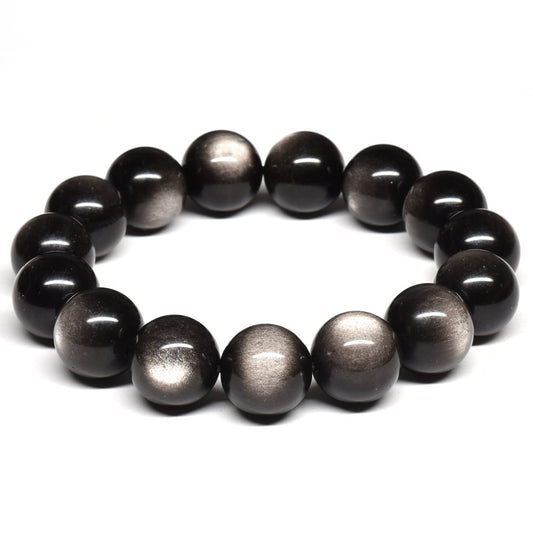 シルバーオブシディアン ブレスレット 14mm #SE017 - premium stone gallery