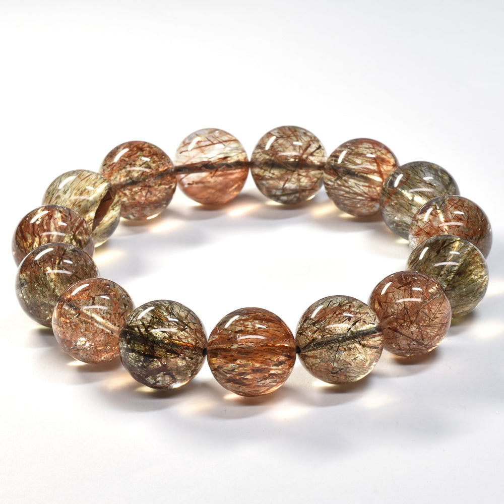 [大玉]フォリエーテッドマイカインクォーツ ブレスレット 15.5-16mm #SE142 - premium stone gallery