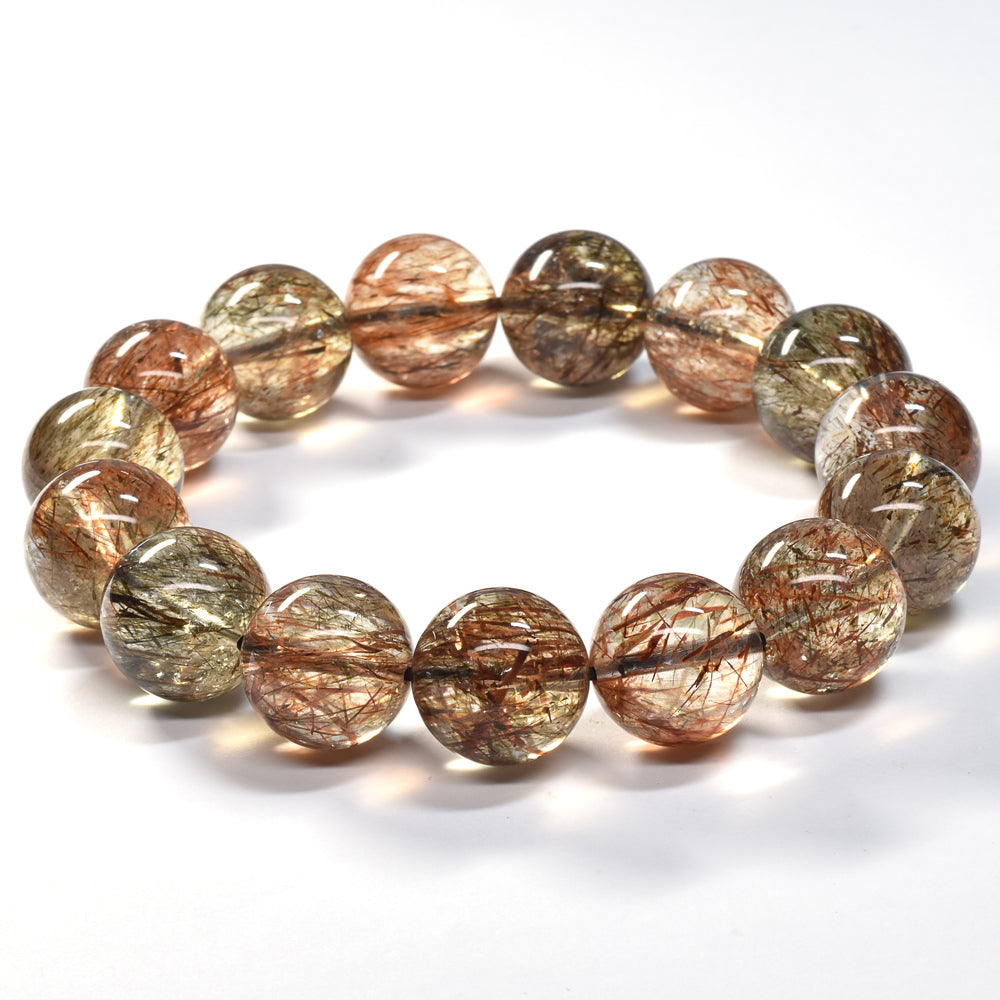 [大玉]フォリエーテッドマイカインクォーツ ブレスレット 15.5-16mm #SE142 - premium stone gallery