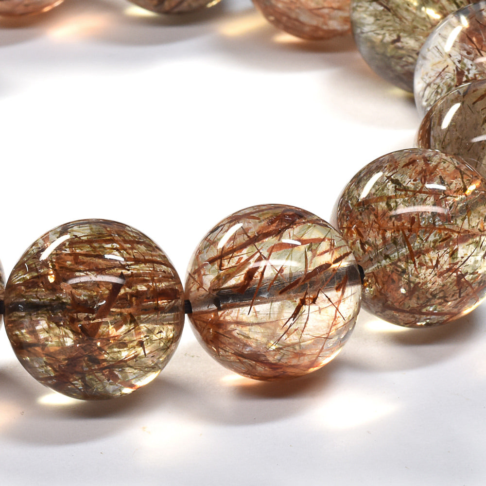 [大玉]フォリエーテッドマイカインクォーツ ブレスレット 15.5-16mm #SE142 - premium stone gallery