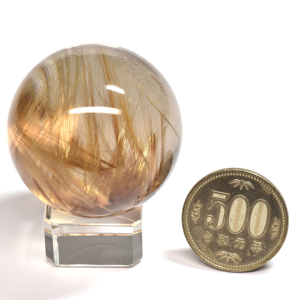 ★限定販売★ルチルクォーツ 丸玉 42.7mm [龍木彫台座付] #UC334