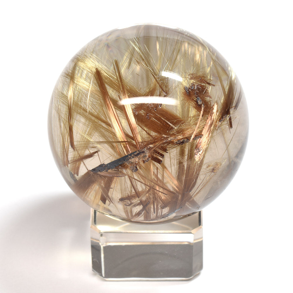 ★限定販売★ルチルクォーツ 丸玉 42.7mm [龍木彫台座付] #UC334